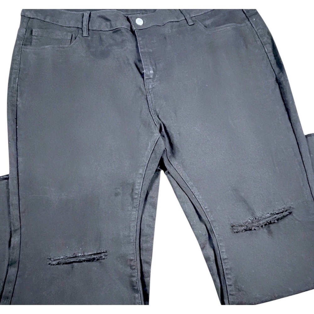 Black Flare Jeans Distressed Knee Raw Hem Stretch Denim Size 22 Bell Bottom